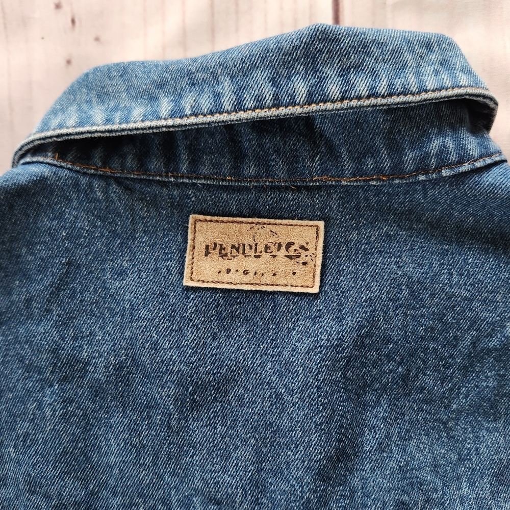 Pendleton Vintage Denim Vest Wool Blanket USA Flag Red White | Women's Size XL - Picture 8 of 12